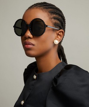 Linda Farrow - Nova Round Black Acetate Sunglasses image number 1