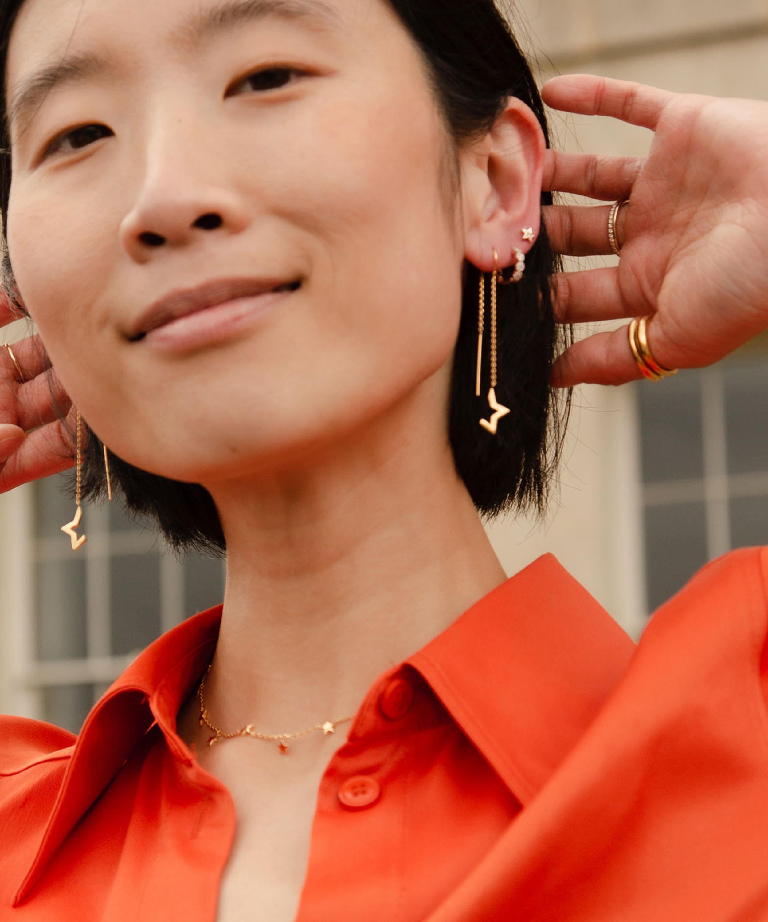 Dinny Hall - 22ct Gold-Plated Vermeil Silver Stargazer Threader Deconstructed Half Star Drop Earrings image number 2