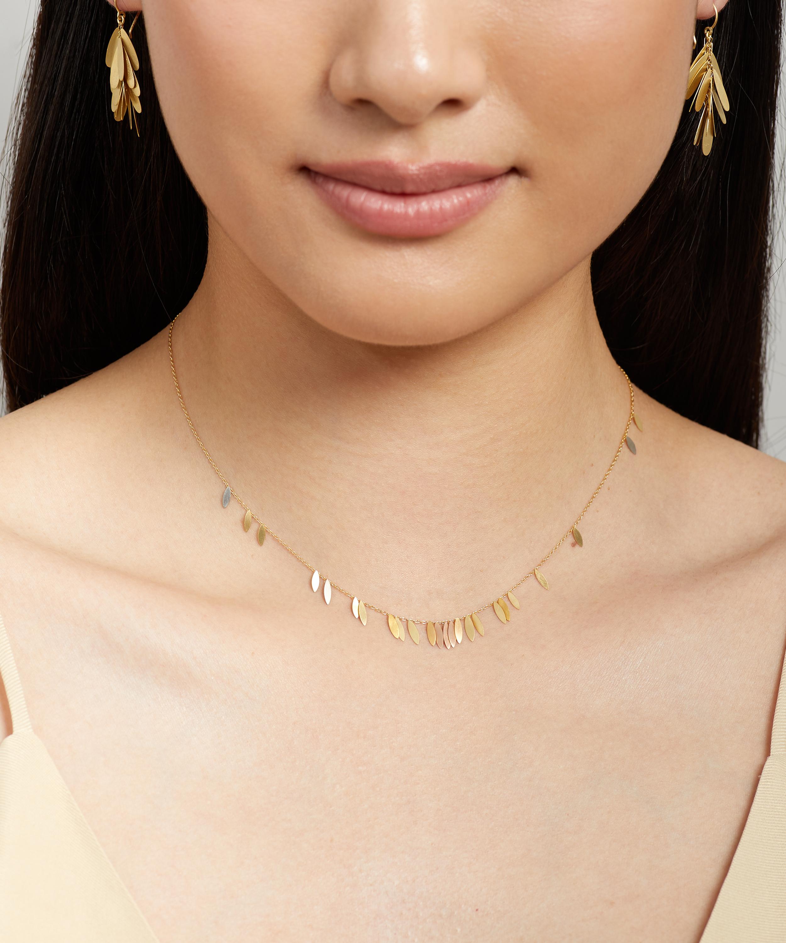 Sia Taylor - 18ct-24ct Gold Rainbow Scattered Leaf Necklace image number 1