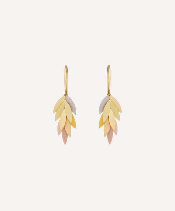 Sia Taylor - 18ct-24ct Gold Small Rainbow Leaf Drop Earrings image number null