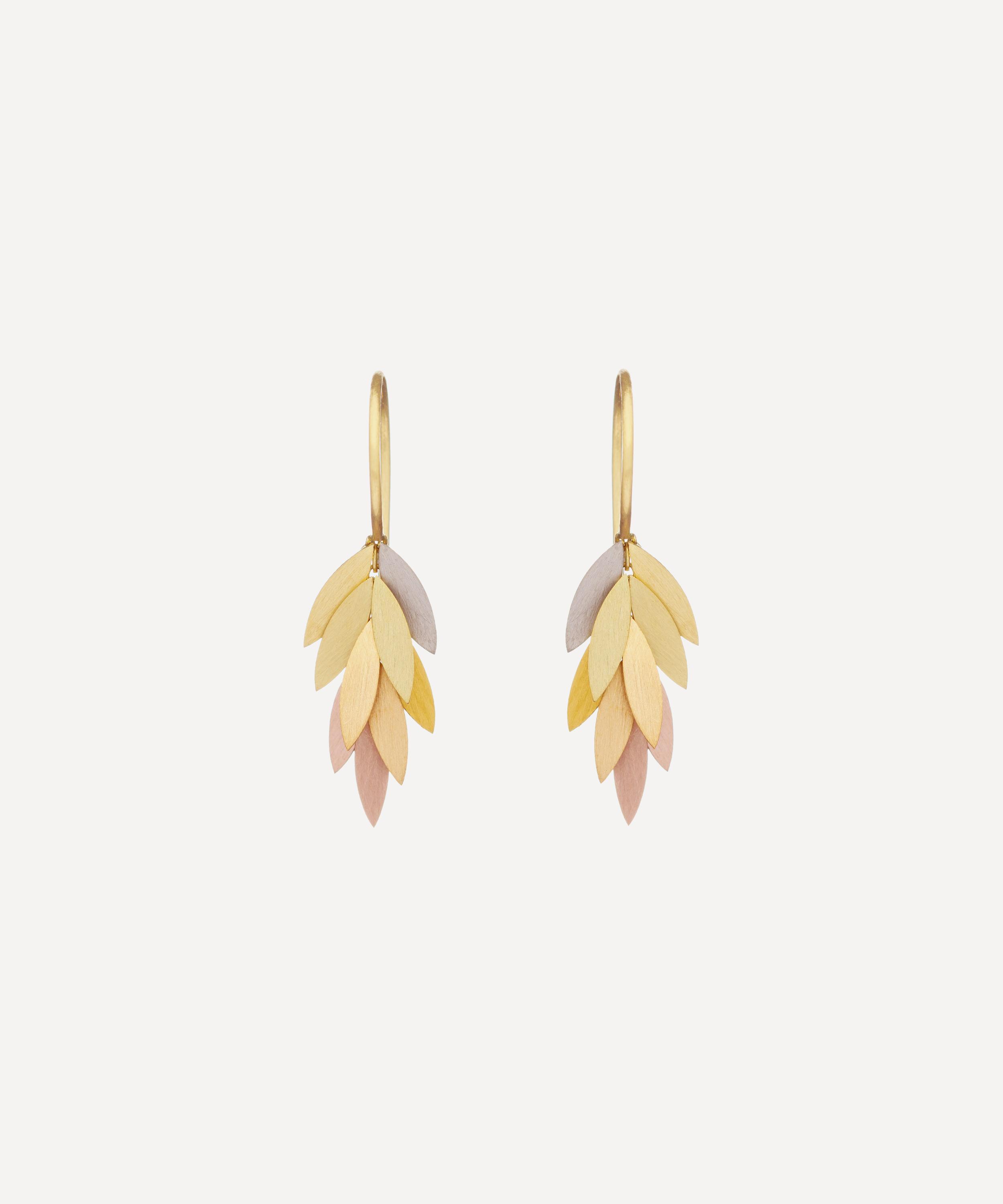 Sia Taylor - 18ct-24ct Gold Small Rainbow Leaf Drop Earrings image number 0