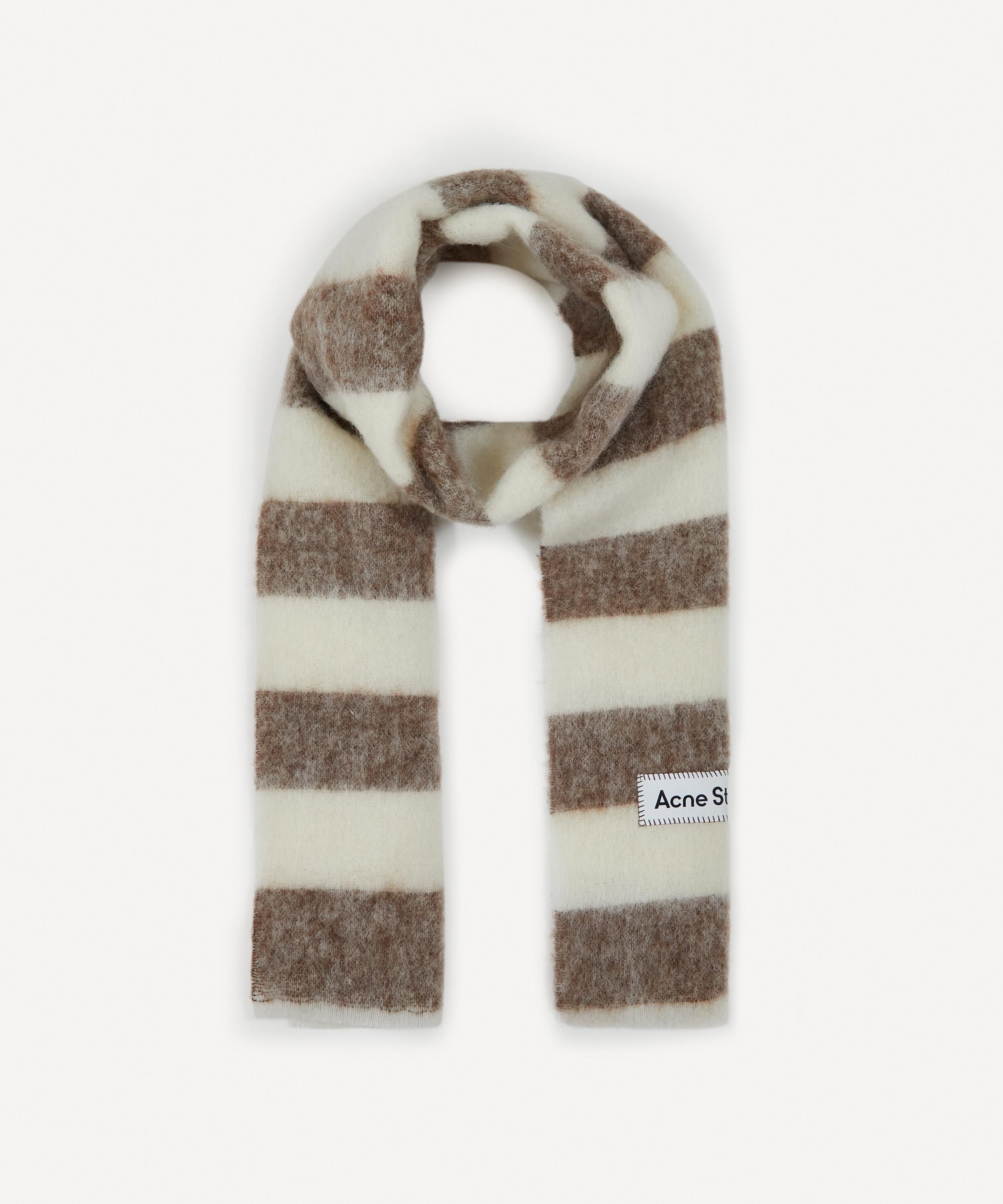 Frayed striped silk-twill scarf