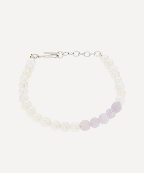 Completedworks - Platinum-Plated Pearl and Lilac Jade Bead Bracelet