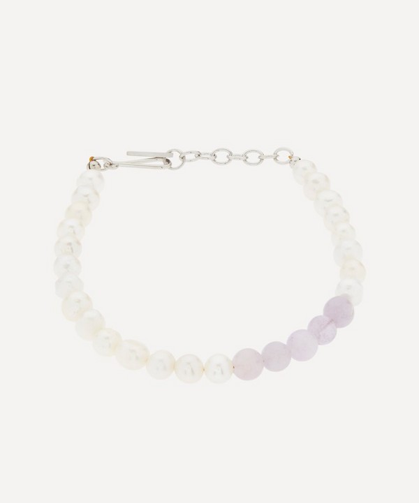 Completedworks - Platinum-Plated Pearl and Lilac Jade Bead Bracelet image number null