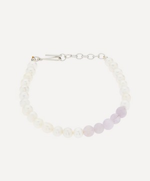 Completedworks - Platinum-Plated Pearl and Lilac Jade Bead Bracelet image number 0