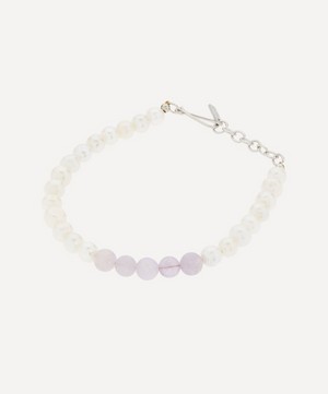 Completedworks - Platinum-Plated Pearl and Lilac Jade Bead Bracelet image number 1