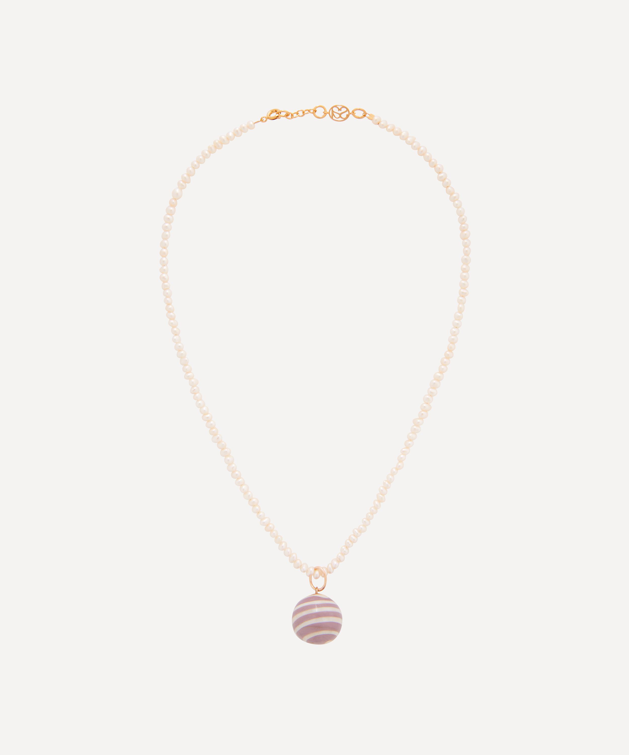 Sandralexandra - 18ct Gold-Plated Stripey Bola and White Pearl Necklace image number 0