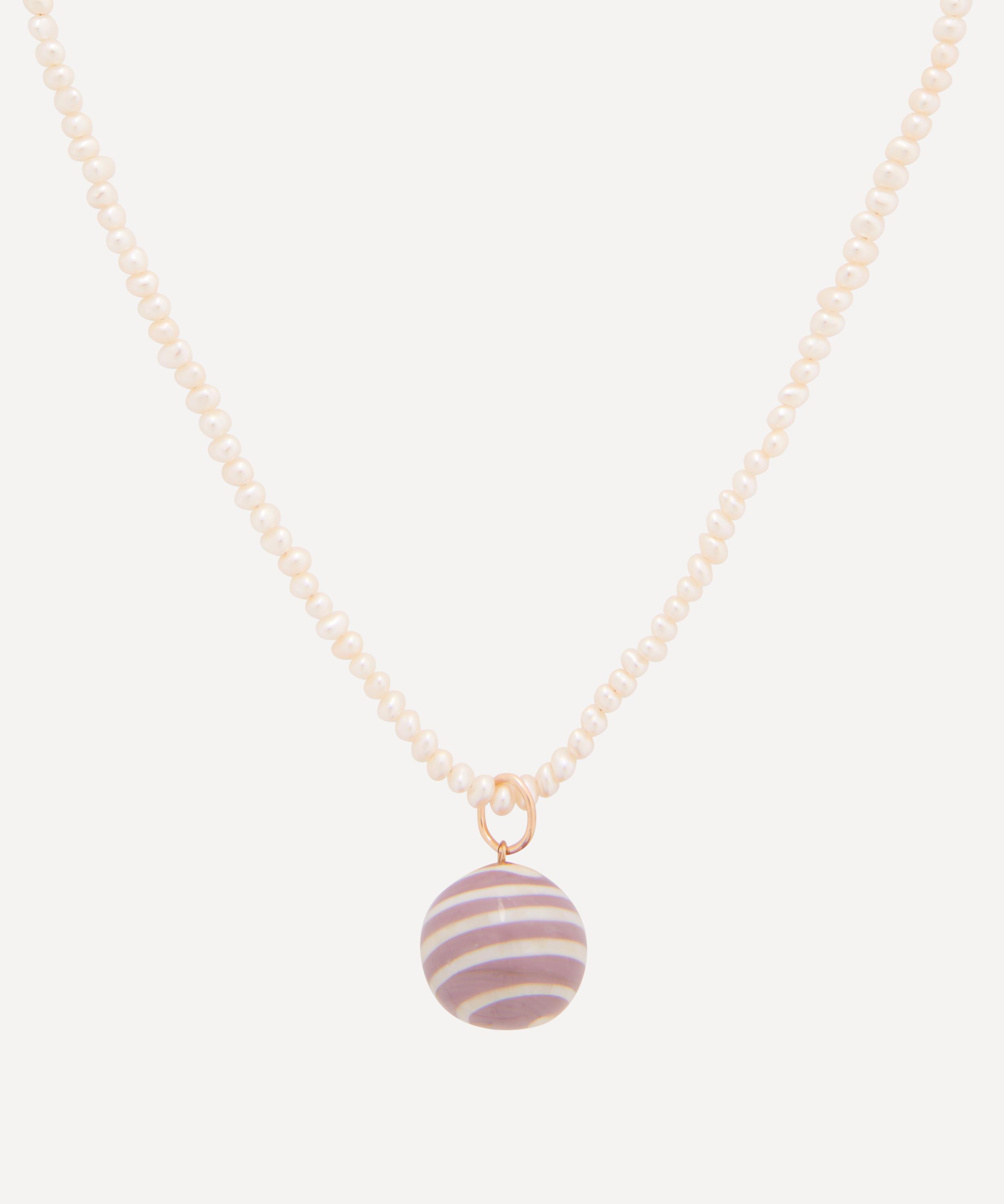 Sandralexandra - 18ct Gold-Plated Stripey Bola and White Pearl Necklace image number 1