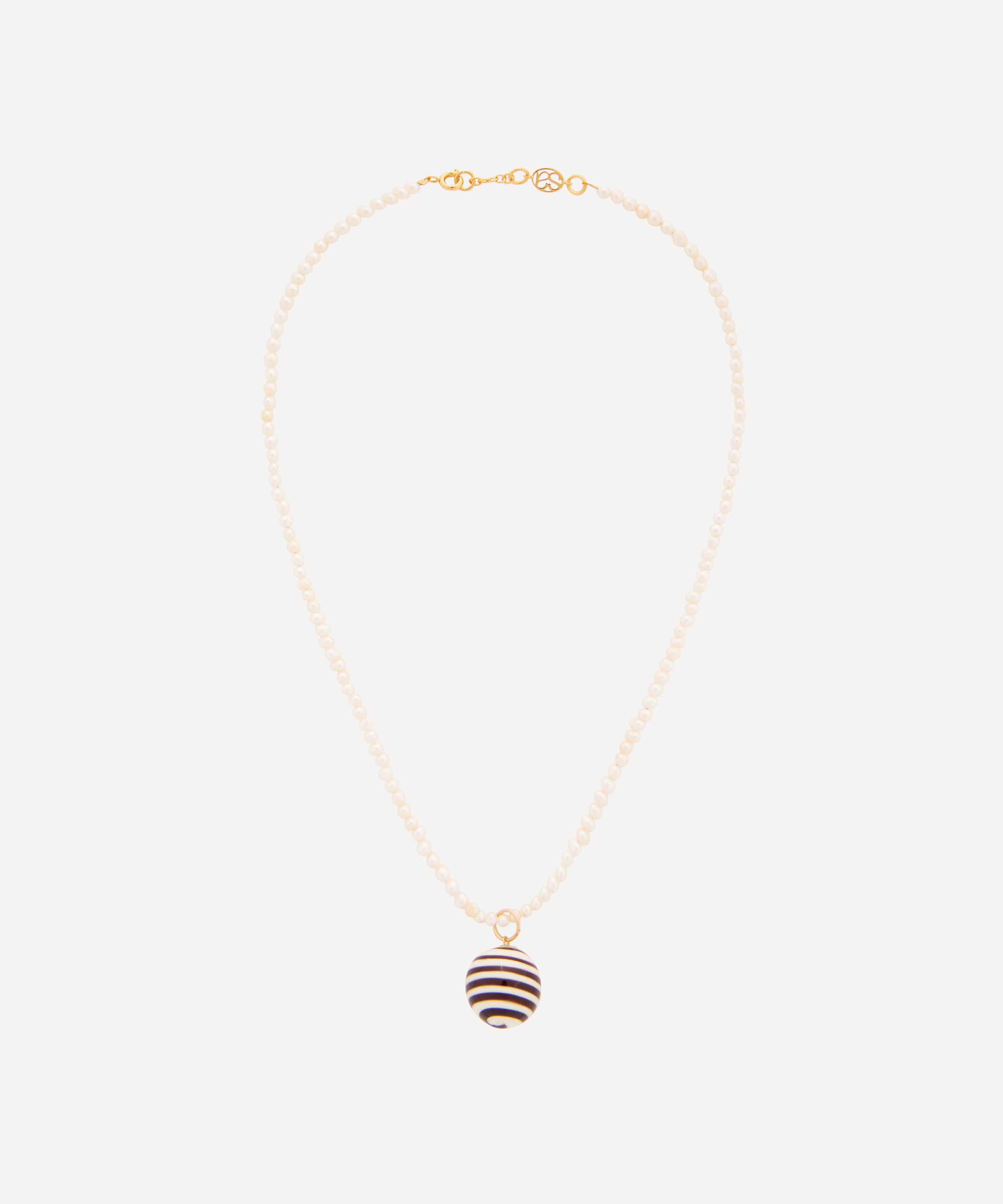 Sandralexandra - 18ct Gold-Plated Stripey Bola and White Pearl Necklace image number 0