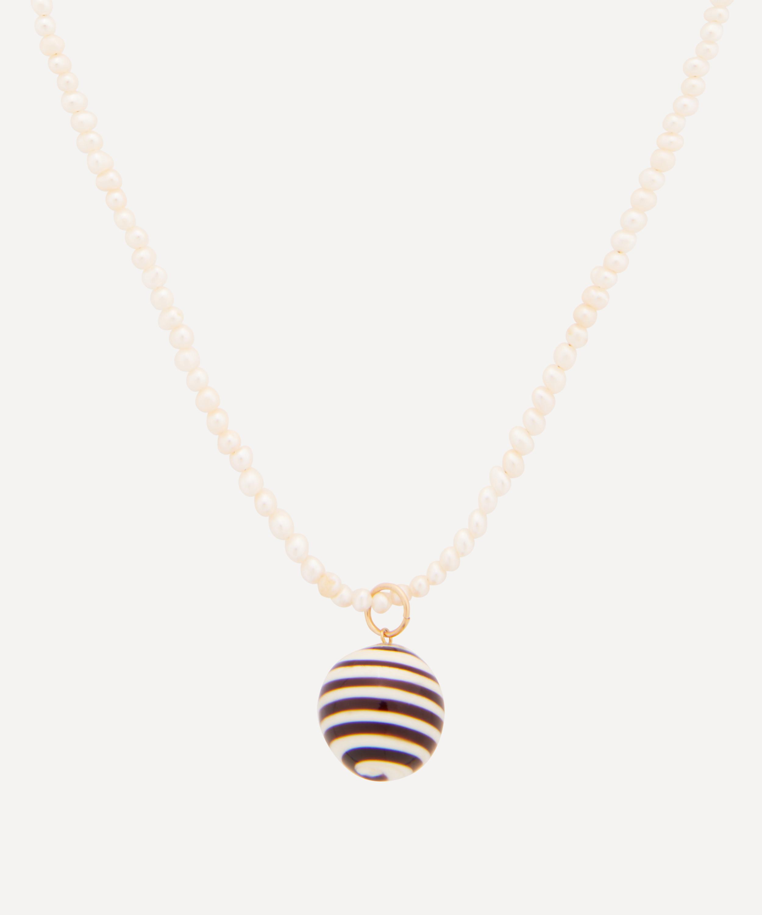 Sandralexandra - 18ct Gold-Plated Stripey Bola and White Pearl Necklace image number 1
