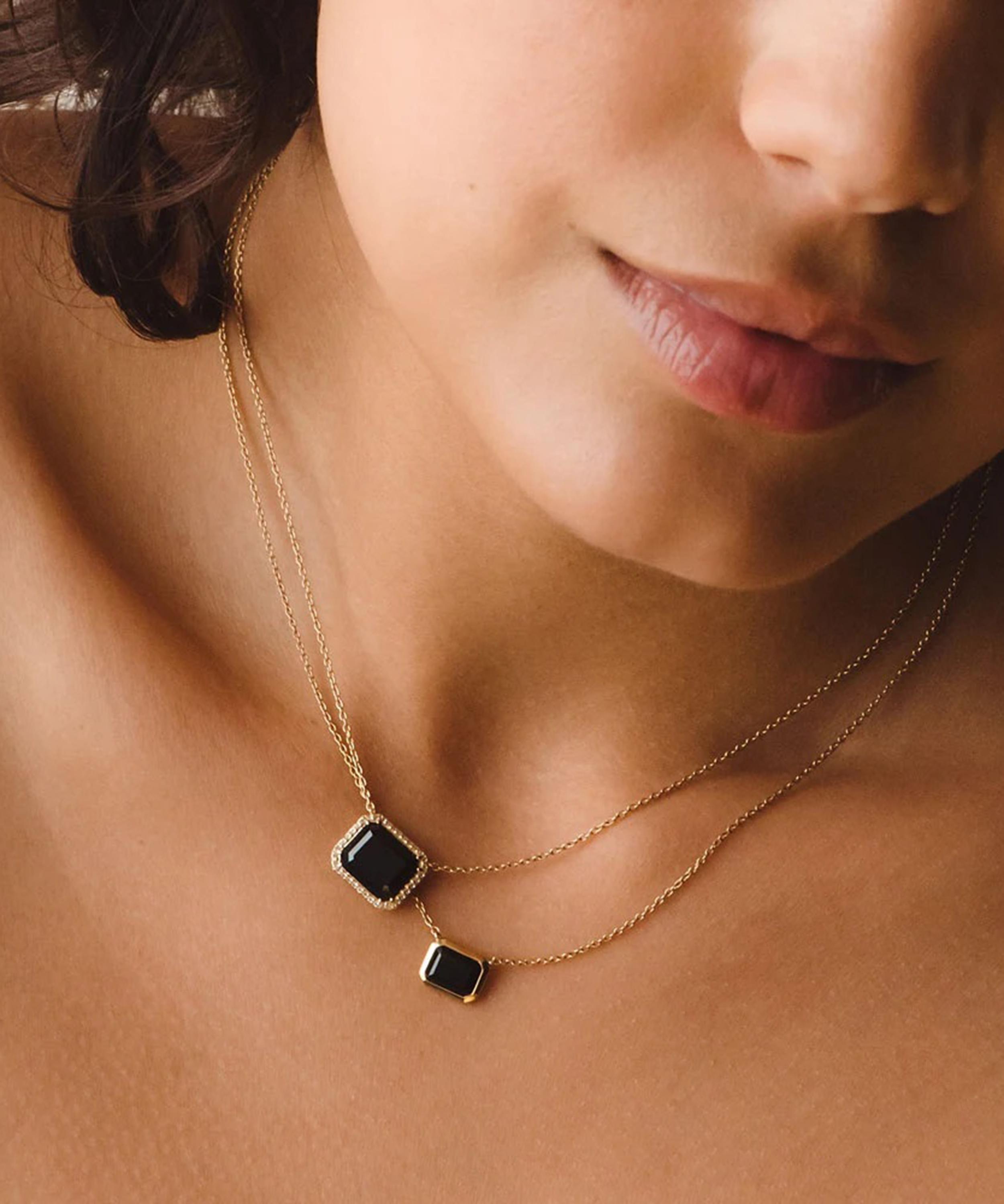 Astley Clarke - 18ct Gold-Plated Vermeil Silver Ottima Black Onyx Slice Landscape Pendant Necklace image number 1