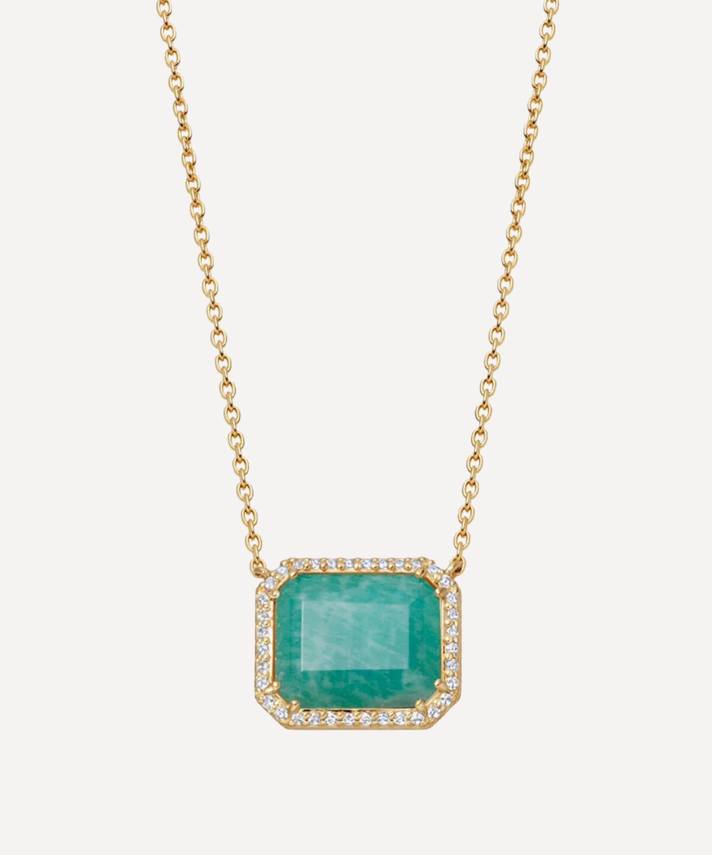 Astley Clarke - 18ct Gold-Plated Vermeil Silver Ottima Amazonite Slice Landscape Pendant Necklace image number 0