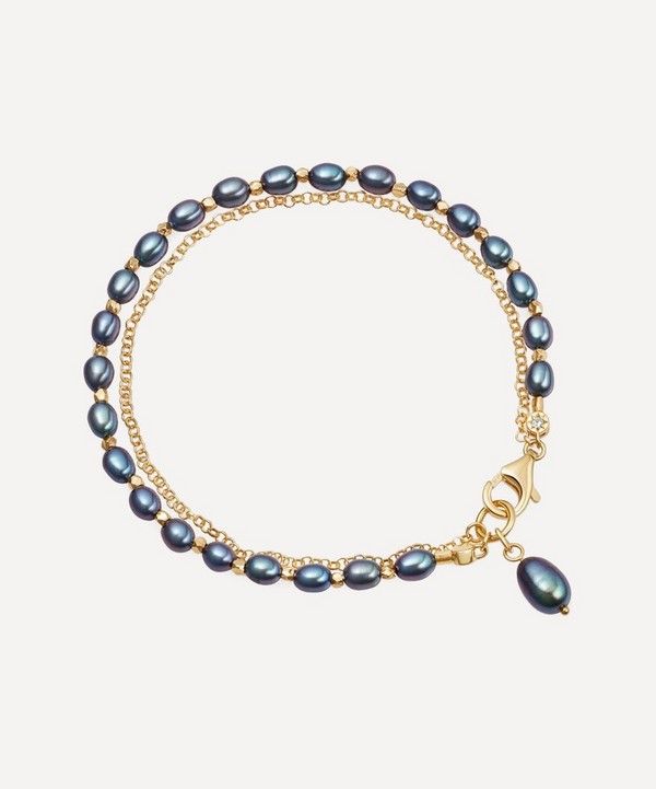 Astley Clarke - 18ct Gold-Plated Vermeil Silver Biography Double Chain Peacock Pearl Bracelet image number null