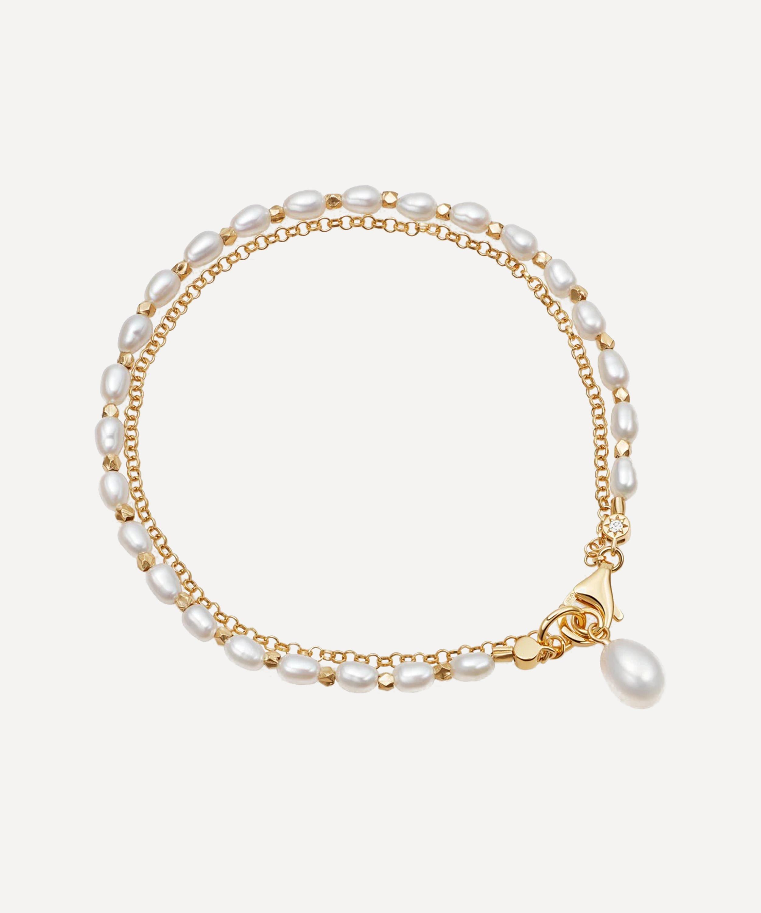 Astley Clarke - 18ct Gold-Plated Vermeil Silver Biography Double Chain and Pearl Bracelet image number 0