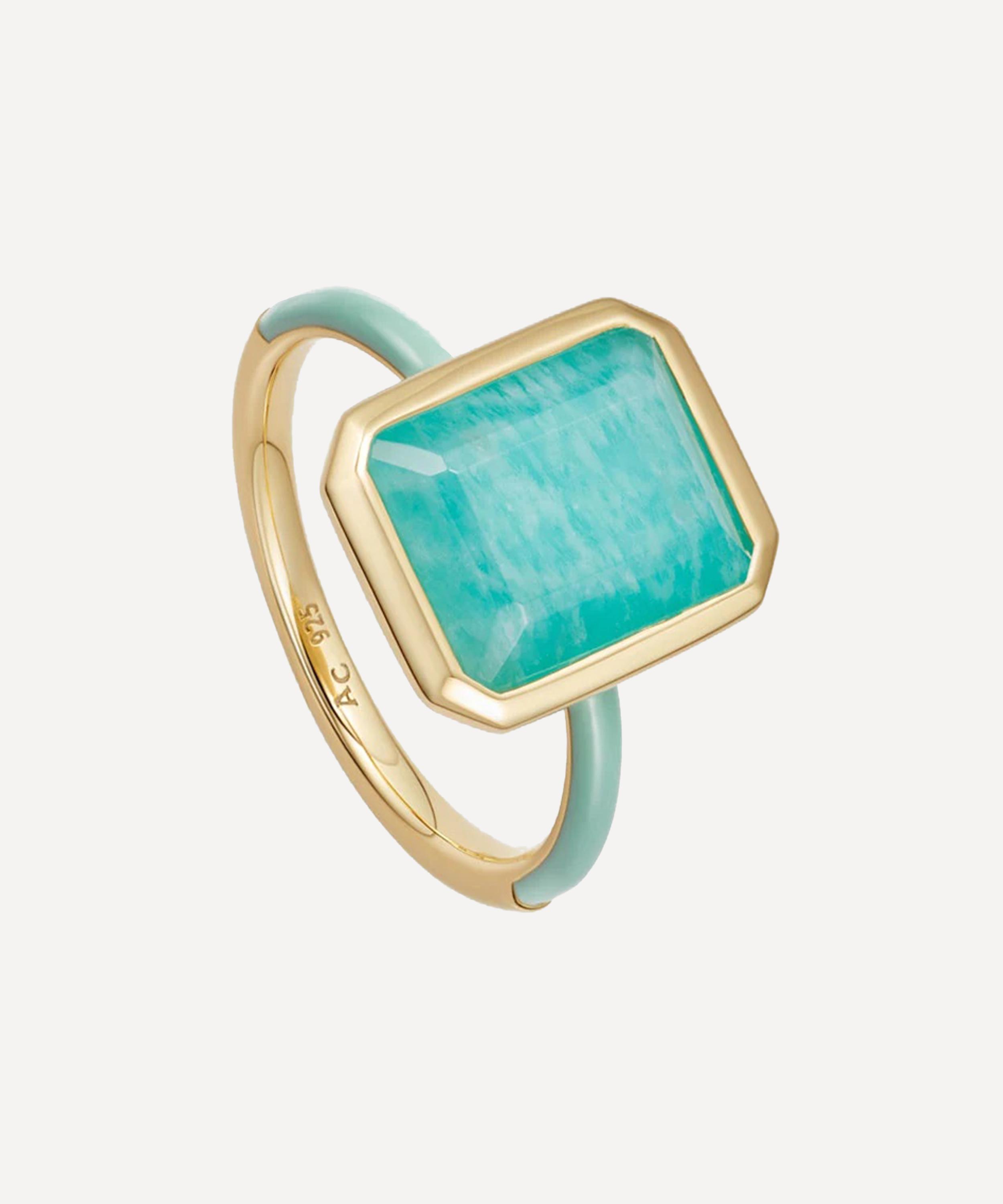 Astley Clarke - 18ct Gold-Plated Vermeil Silver Ottima Amazonite Slice Enamel Ring image number 0