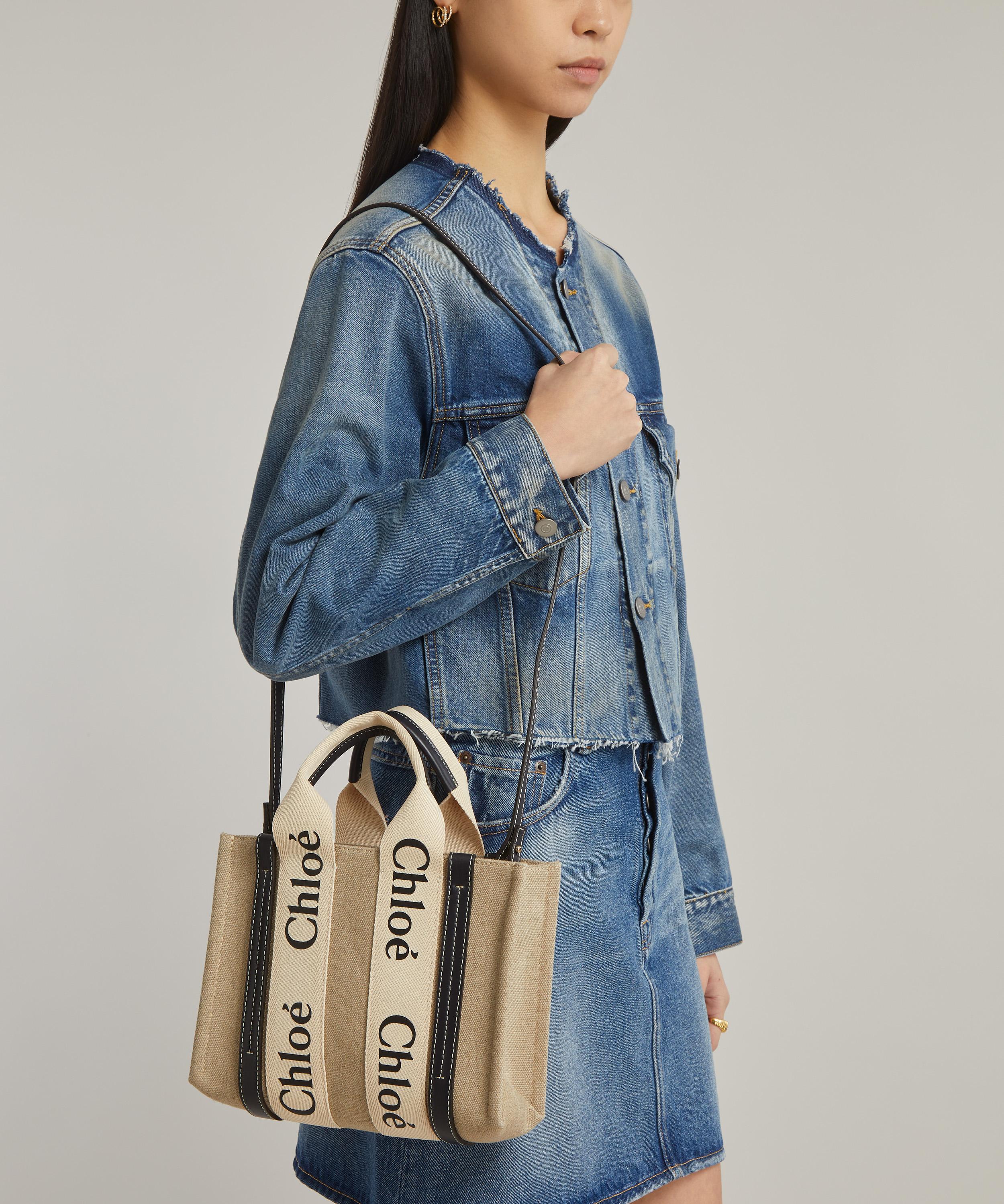 Woody Small Denim Tote Bag in Blue - Chloe