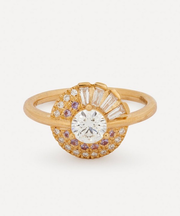 Artemer - 18ct Gold Diamond and Sapphire Cluster Engagement Ring
