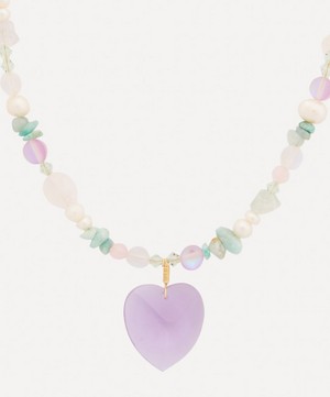 Mayol - Gold-Plated Gretchen Pearl and Gem Heart Pendant Necklace image number 1