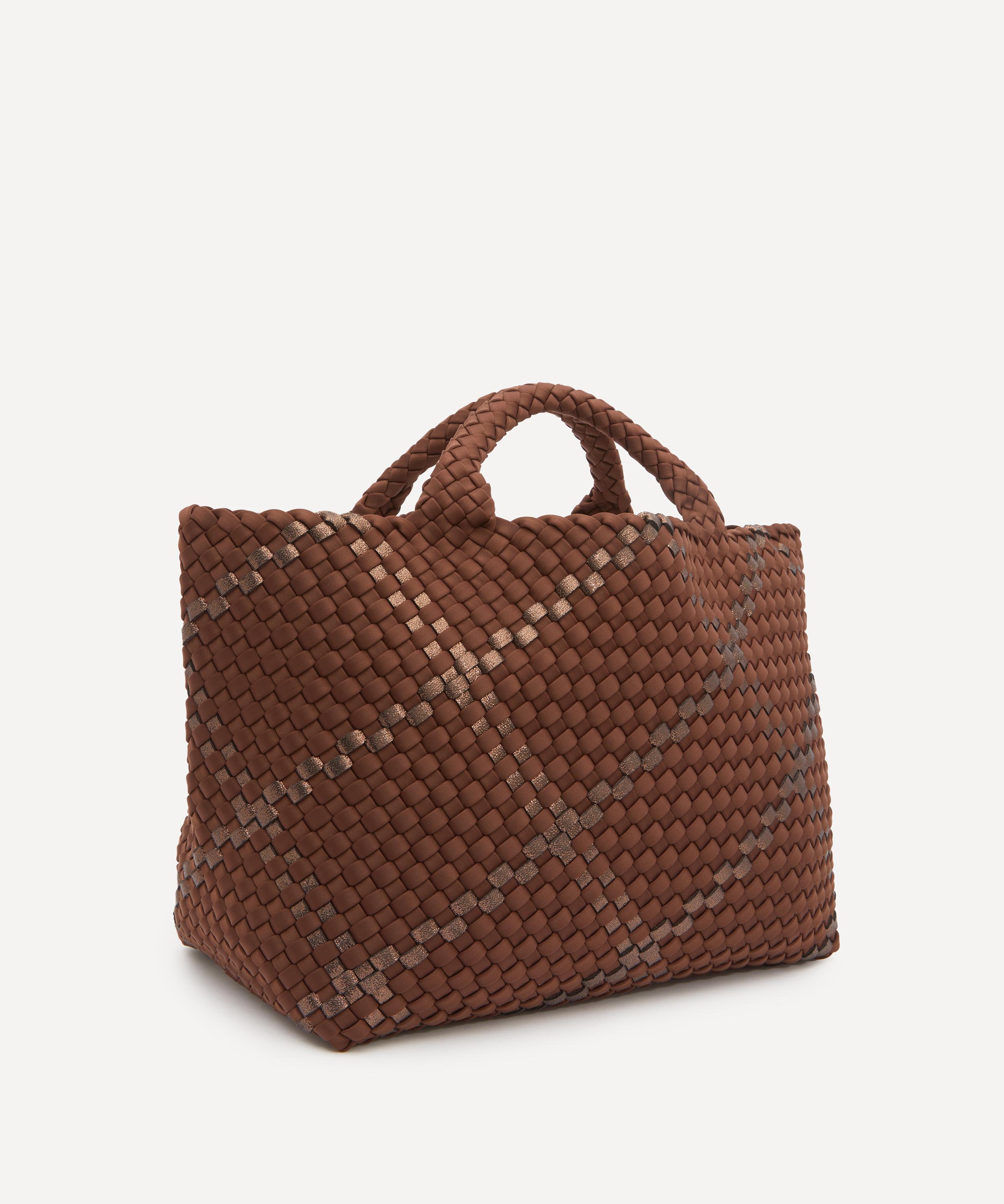 Naghedi St. Barths Medium Plaid Woven Tote Bag Umber | Liberty