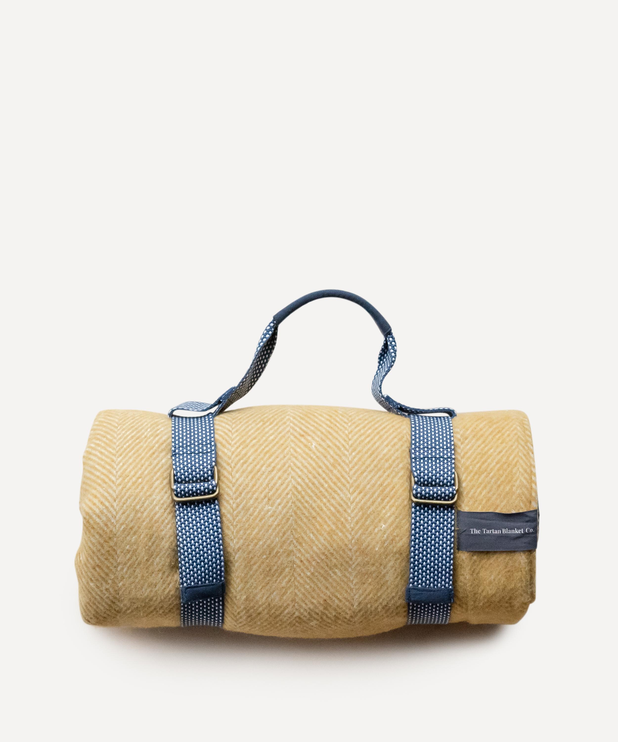 The Tartan Blanket Co. Mustard Herringbone Recycled Wool Picnic Blanket Liberty