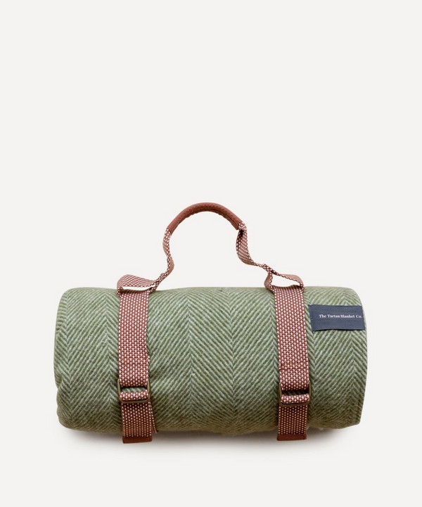 The Tartan Blanket Co. - Olive Herringbone Recycled Wool Picnic Blanket
