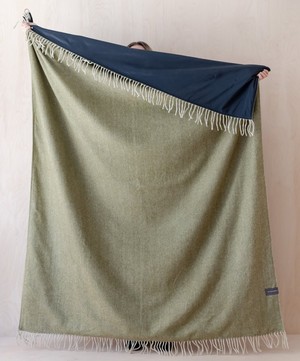 The Tartan Blanket Co. - Olive Herringbone Recycled Wool Picnic Blanket image number 1