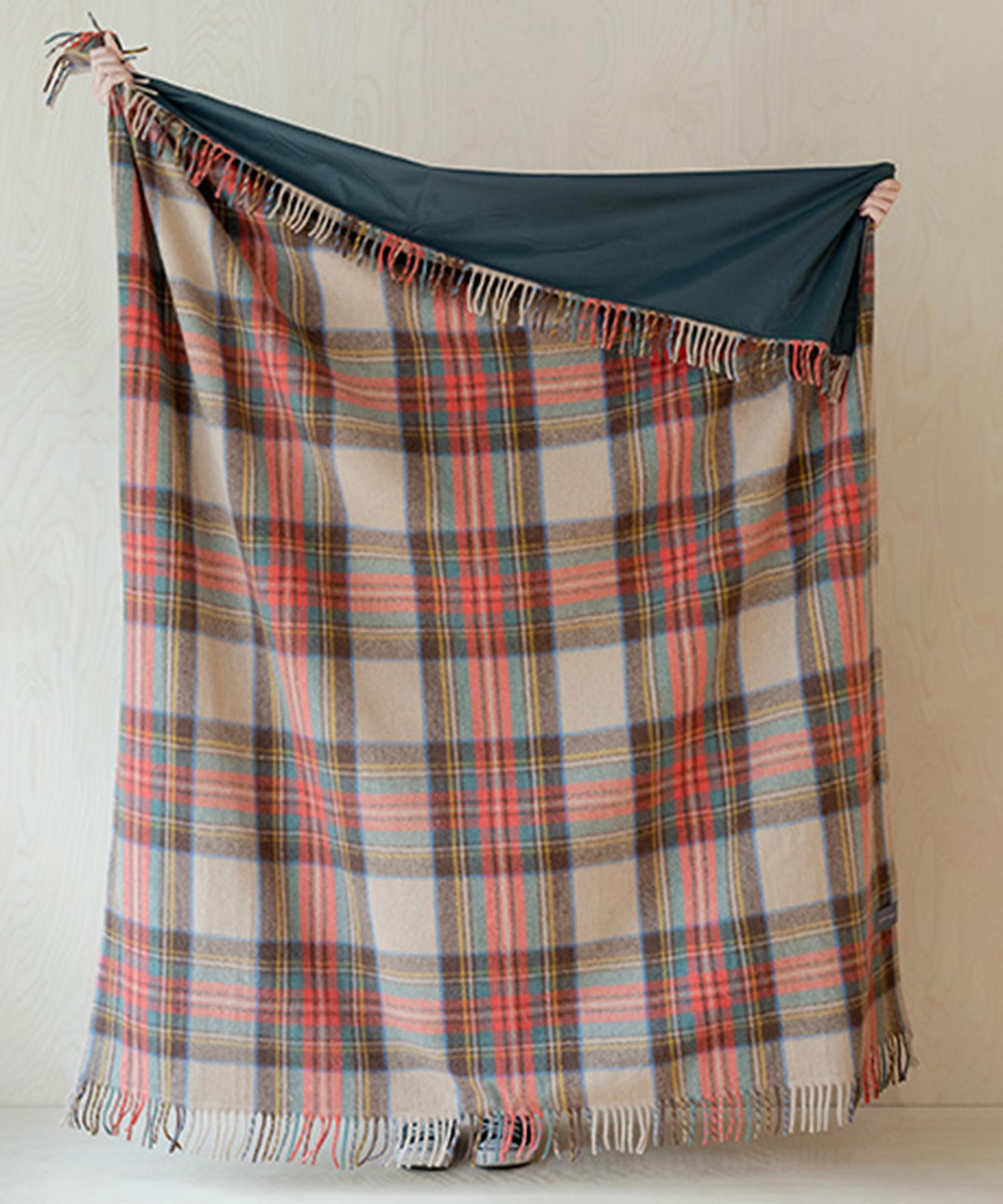 The Tartan Blanket Co. - Stewart Dress Antique Tartan Recycled Wool Picnic Blanket image number 1