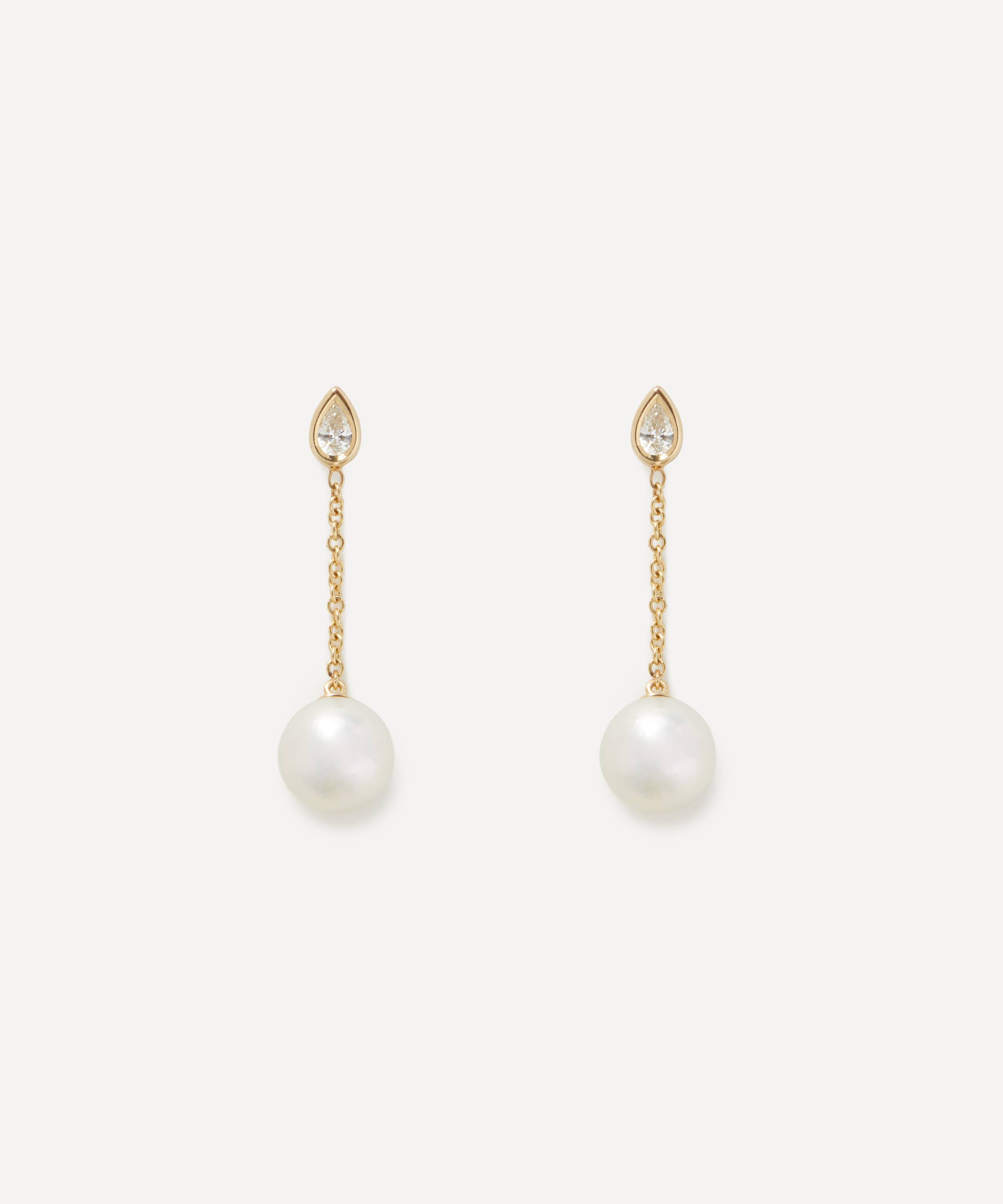 Mizuki 14ct Gold Akoya Pearl And Pear Diamond Drop Earrings Liberty