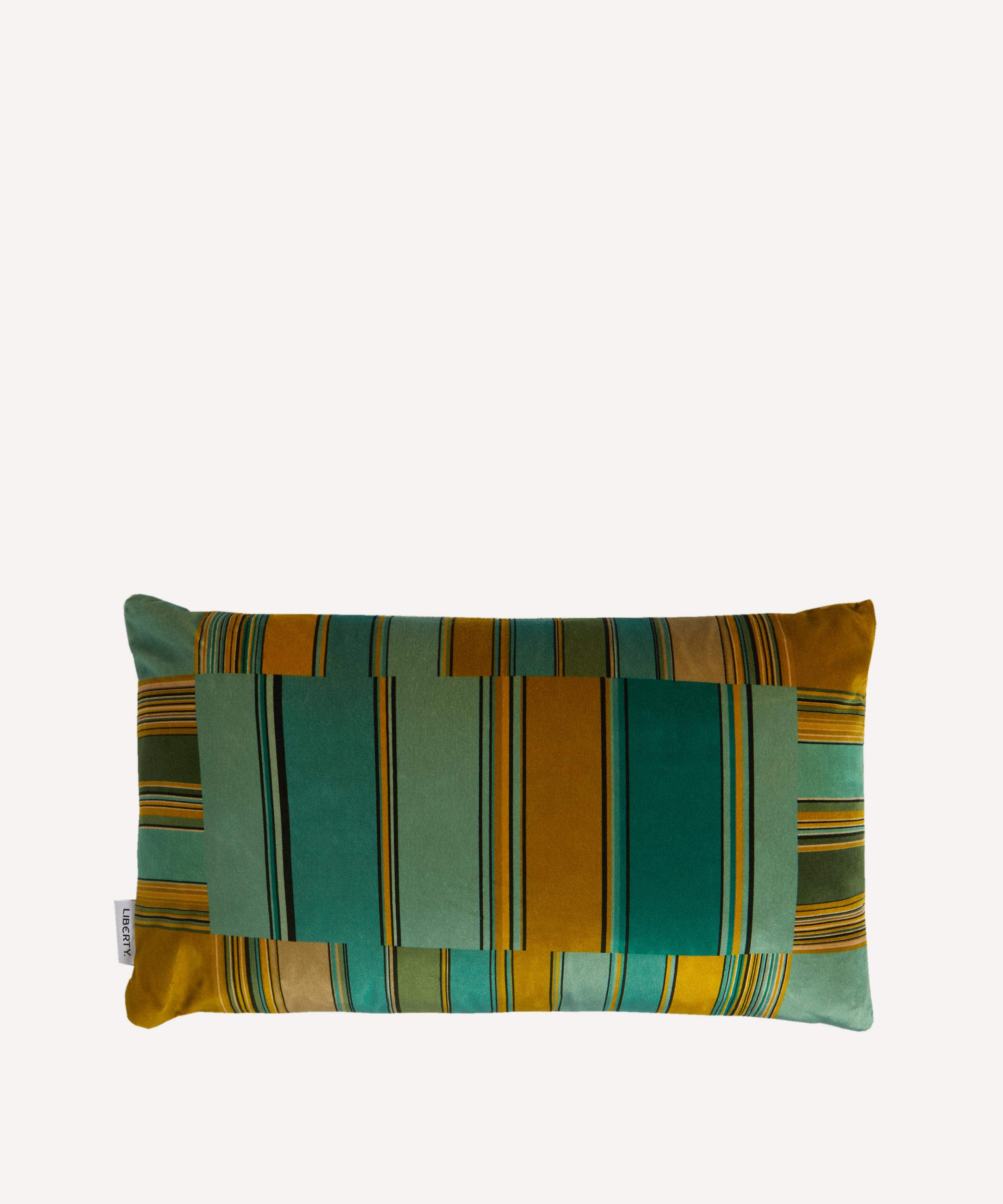 Liberty - Stripe Velvet and Linen Rectangular Cushion image number 1