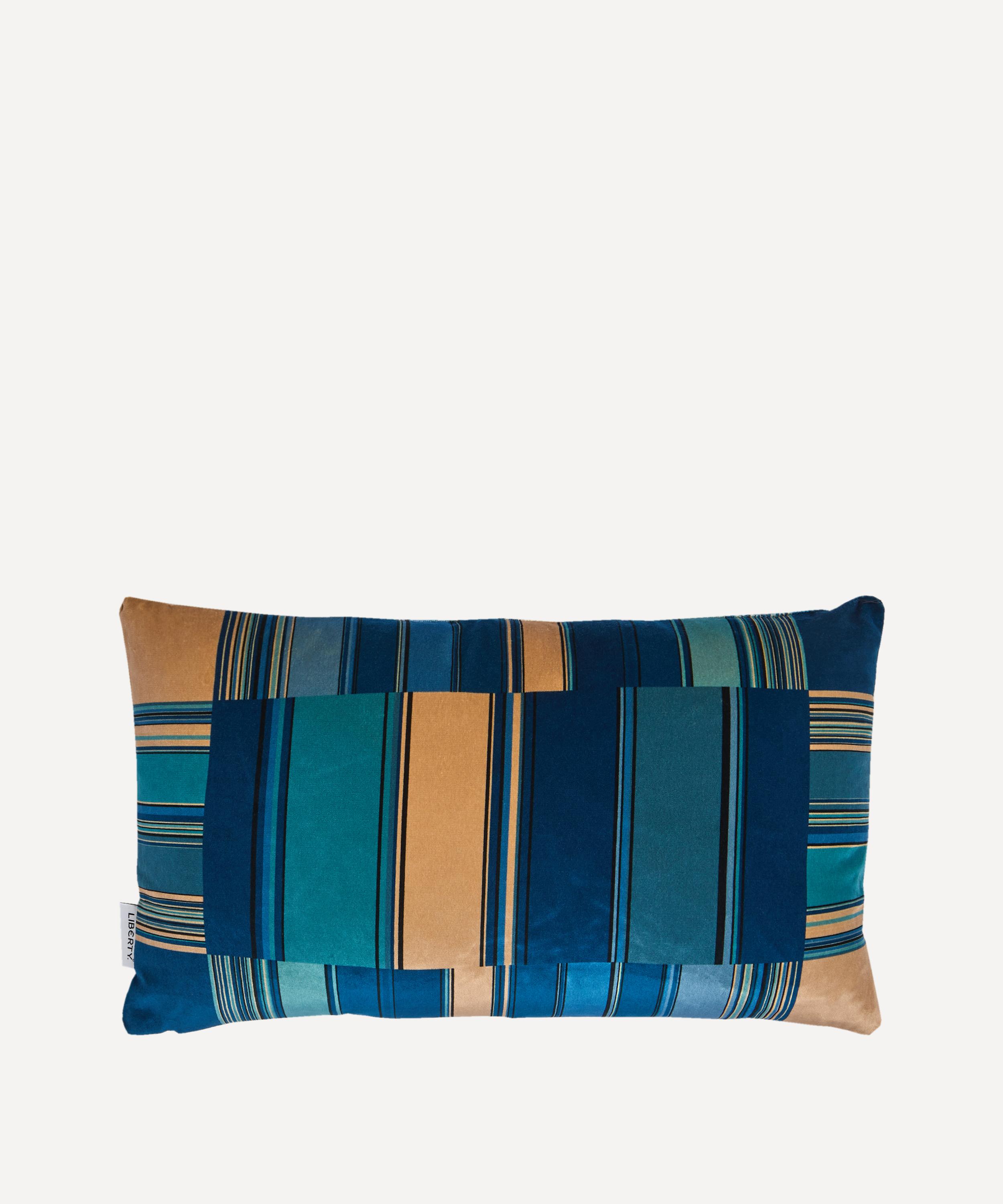 Liberty - Stripe Velvet and Linen Rectangular Cushion image number 1