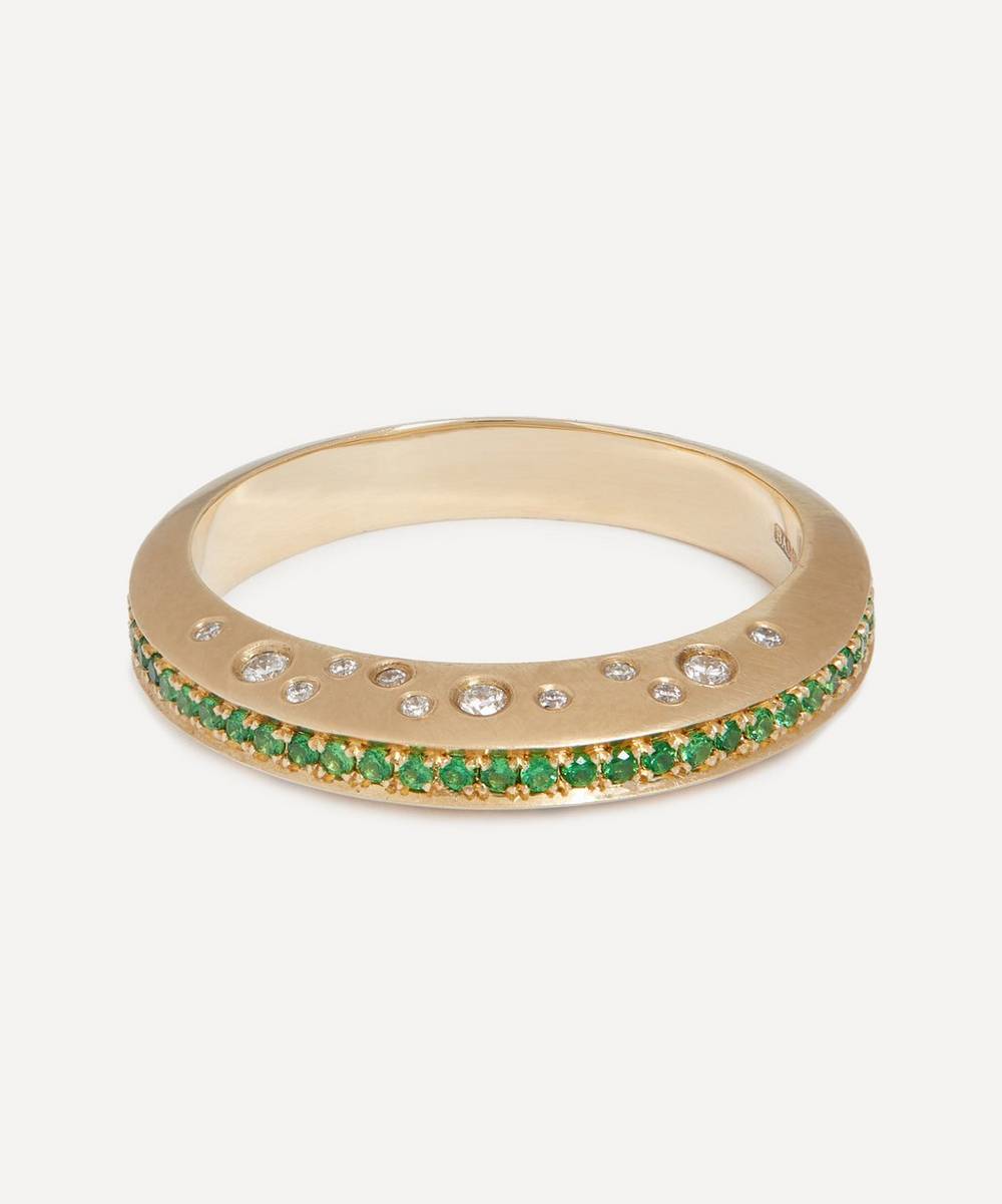 Balint Samad - 9ct Gold Martian Green Tsavorite and Diamond Halo Ring