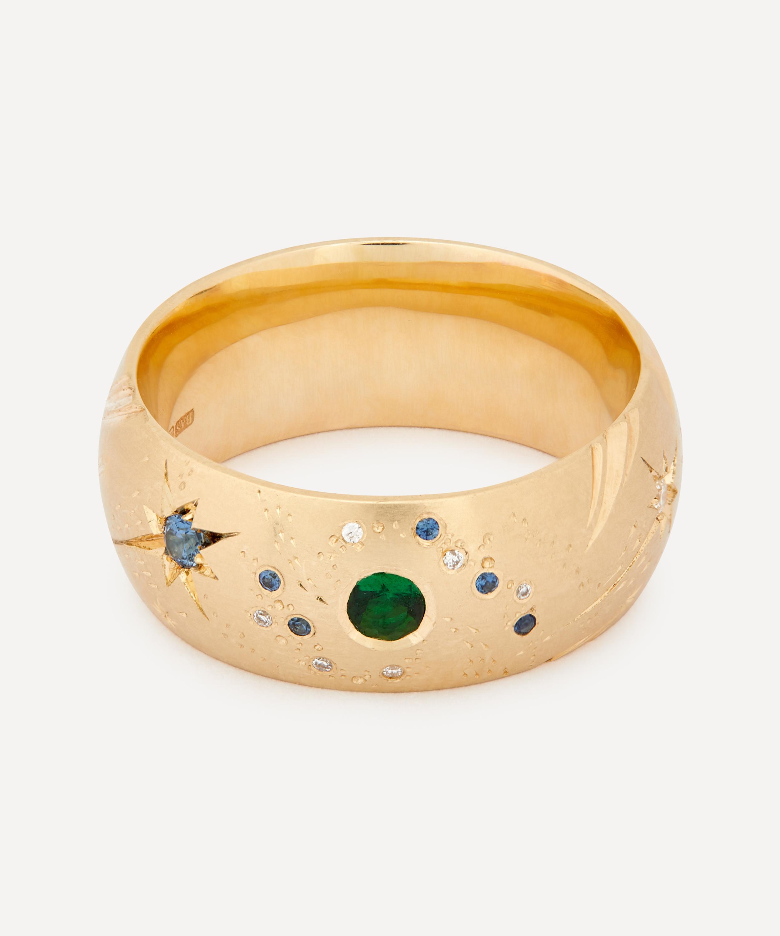 Balint Samad - 9ct Gold Supernova Blue Sapphire and Green Tsavorite Galaxy Band Ring image number 0