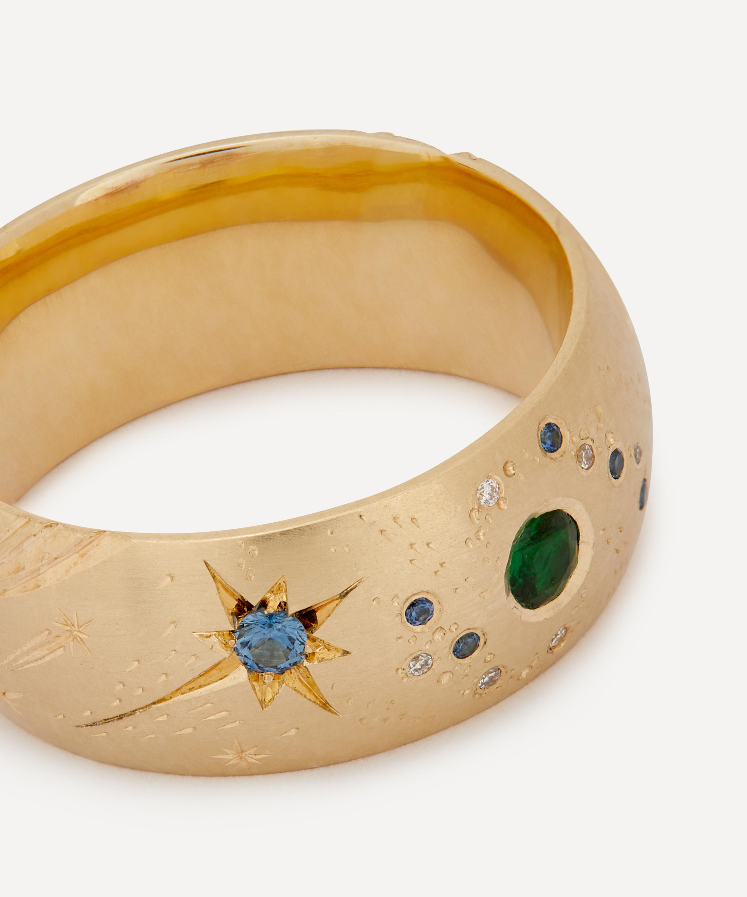 Balint Samad - 9ct Gold Supernova Blue Sapphire and Green Tsavorite Galaxy Band Ring image number 3