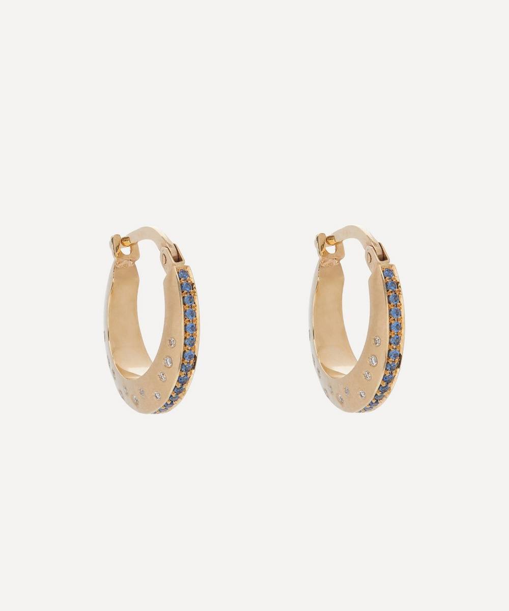 Balint Samad - 9ct Gold Martian Blue Sapphire and Diamond Hoop Earrings