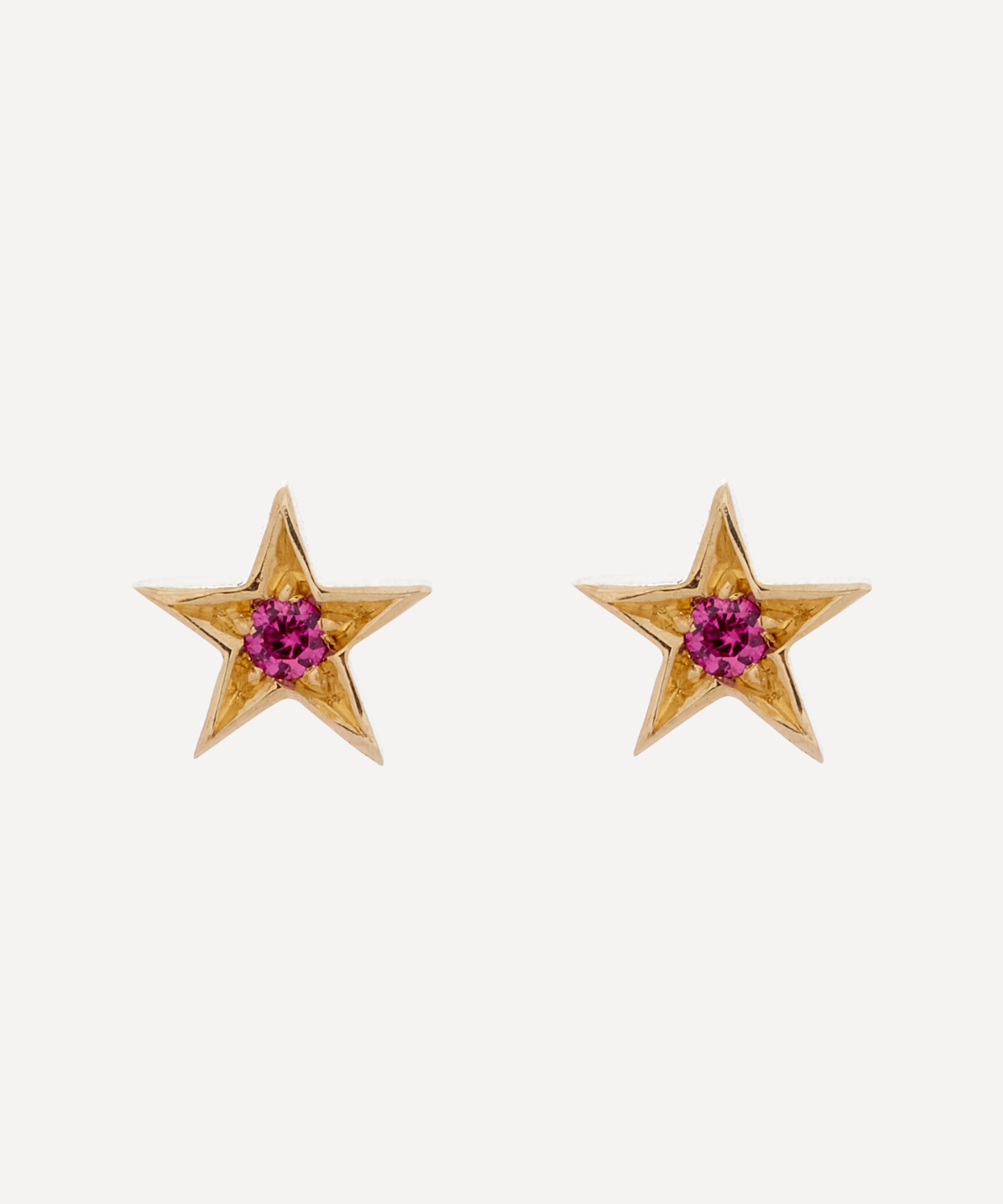 Balint Samad - 9ct Gold Altair Mini Pink Sapphire Star Stud Earrings image number 0