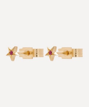 Balint Samad - 9ct Gold Altair Mini Pink Sapphire Star Stud Earrings image number 2