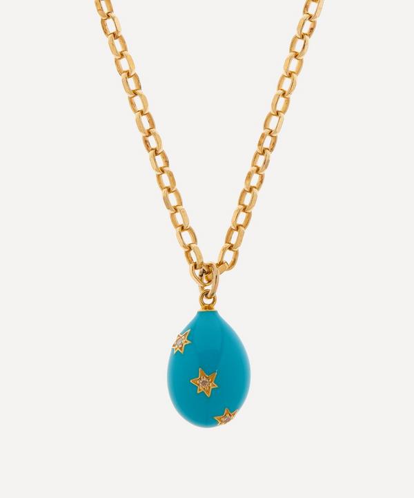 Kirstie Le Marque - 9ct Gold-Plated Diamond and Turquoise Enamel Egg Pendant Necklace image number null