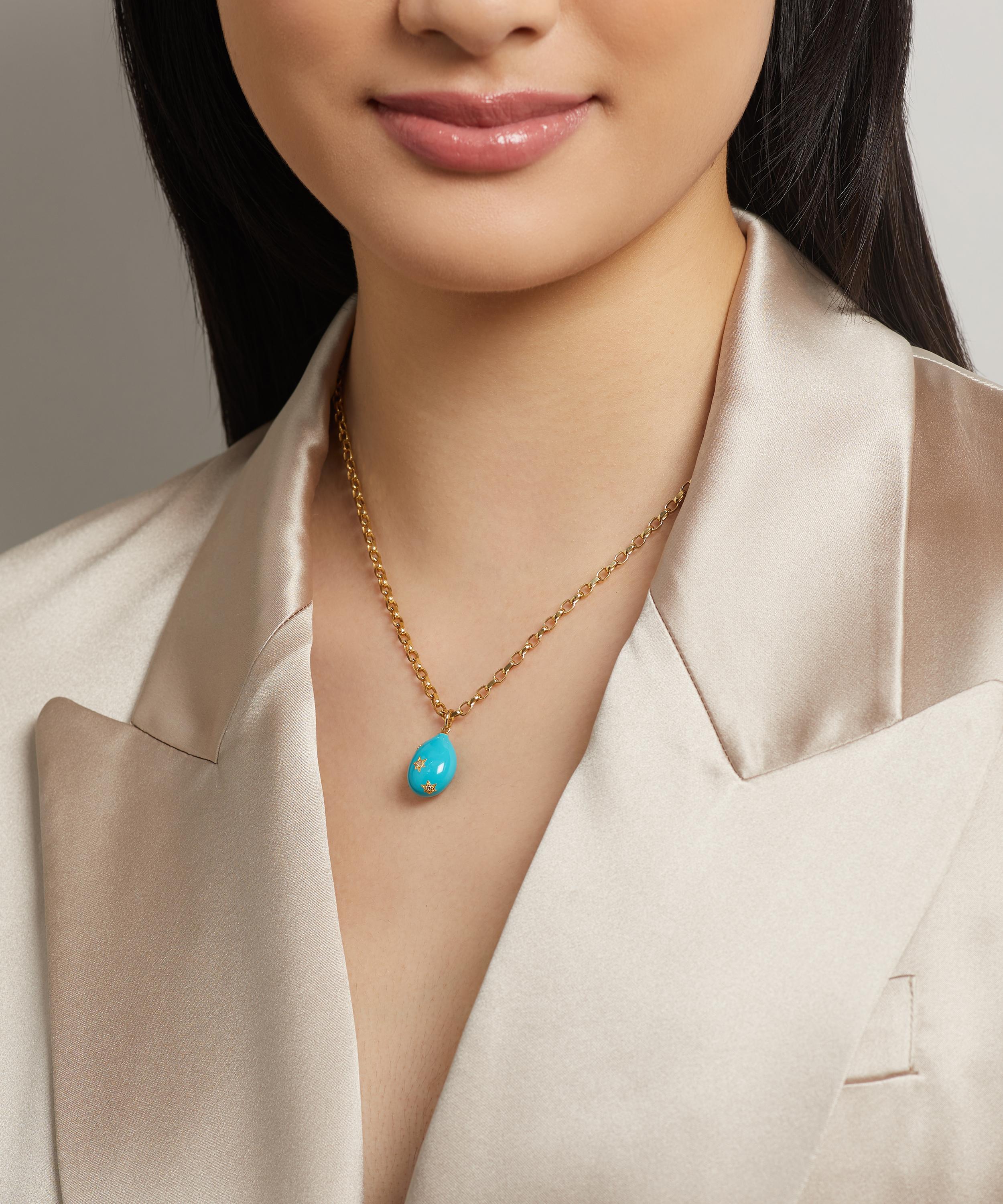 Kirstie Le Marque - 9ct Gold-Plated Diamond and Turquoise Enamel Egg Pendant Necklace image number 1