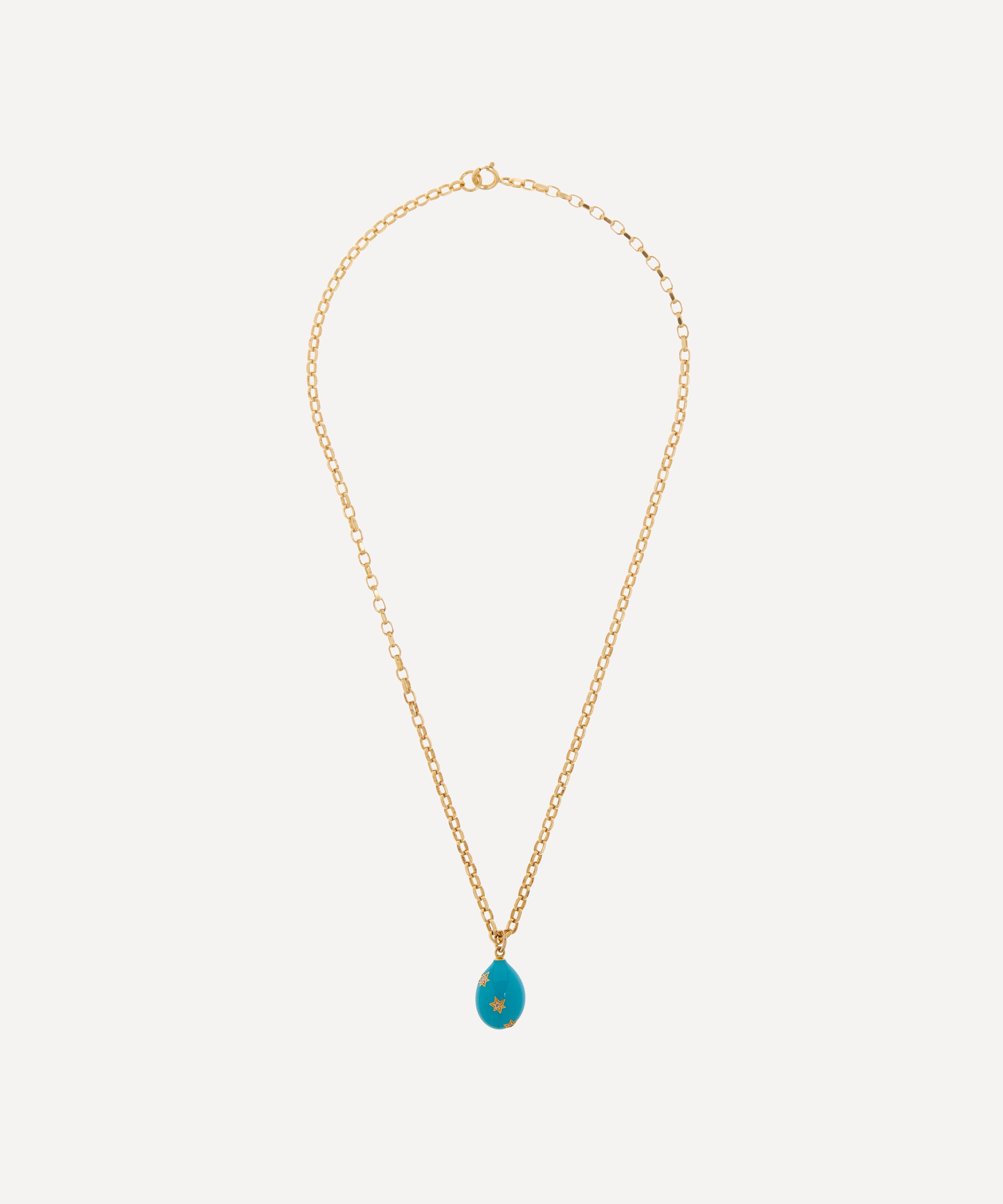 Kirstie Le Marque - 9ct Gold-Plated Diamond and Turquoise Enamel Egg Pendant Necklace image number 2