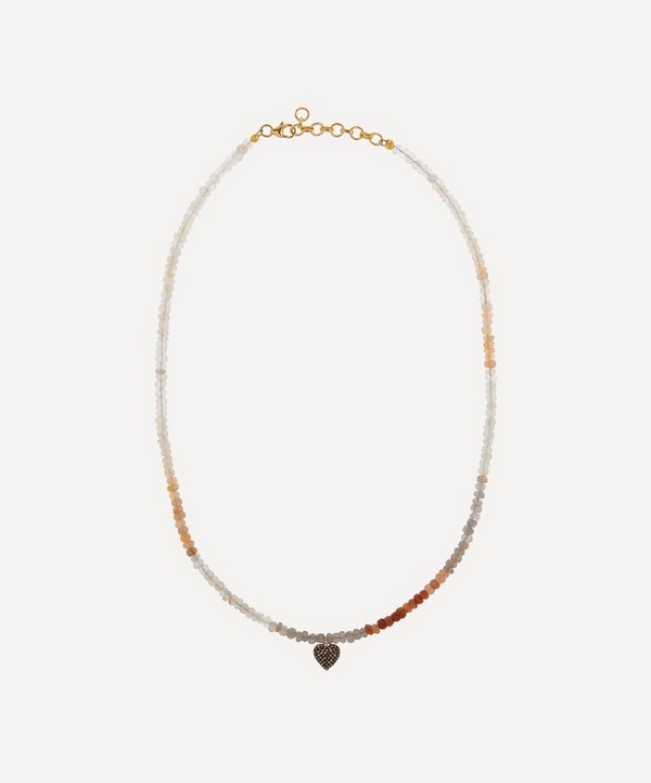 Kirstie Le Marque - Sterling Silver Diamond Heart and Orange Moonstone Bead Necklace image number 0