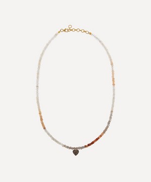 Sterling Silver Diamond Heart and Orange Moonstone Bead Necklace