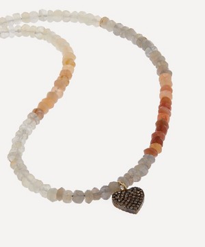Kirstie Le Marque - Sterling Silver Diamond Heart and Orange Moonstone Bead Necklace image number 2