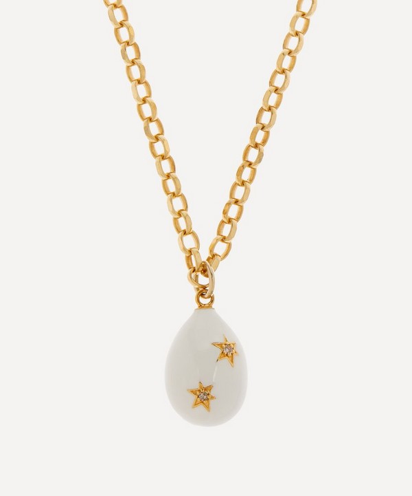 Kirstie Le Marque - 9ct Gold-Plated Diamond and White Enamel Egg Pendant Necklace image number null