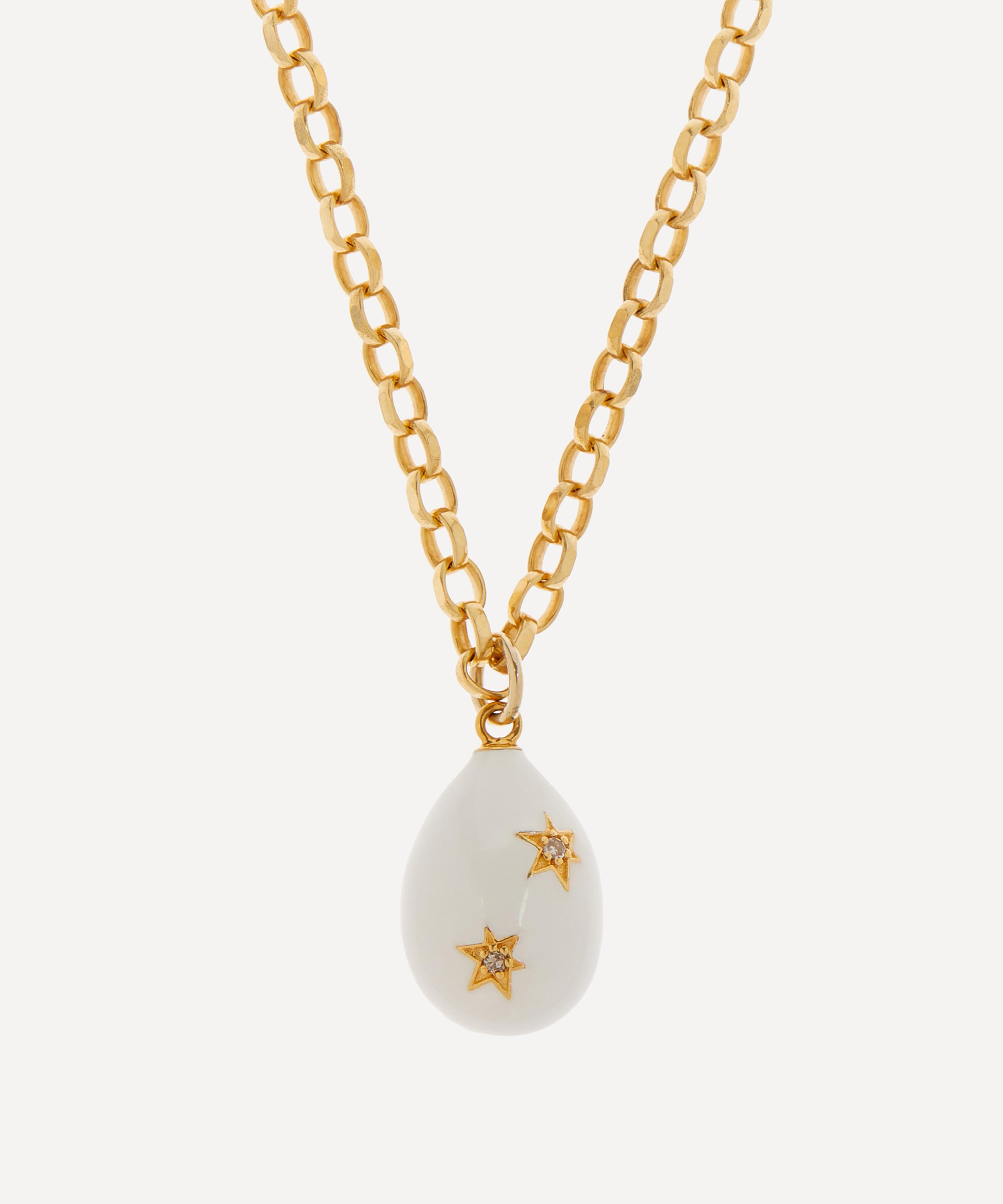 Kirstie Le Marque - 9ct Gold-Plated Diamond and White Enamel Egg Pendant Necklace image number 0