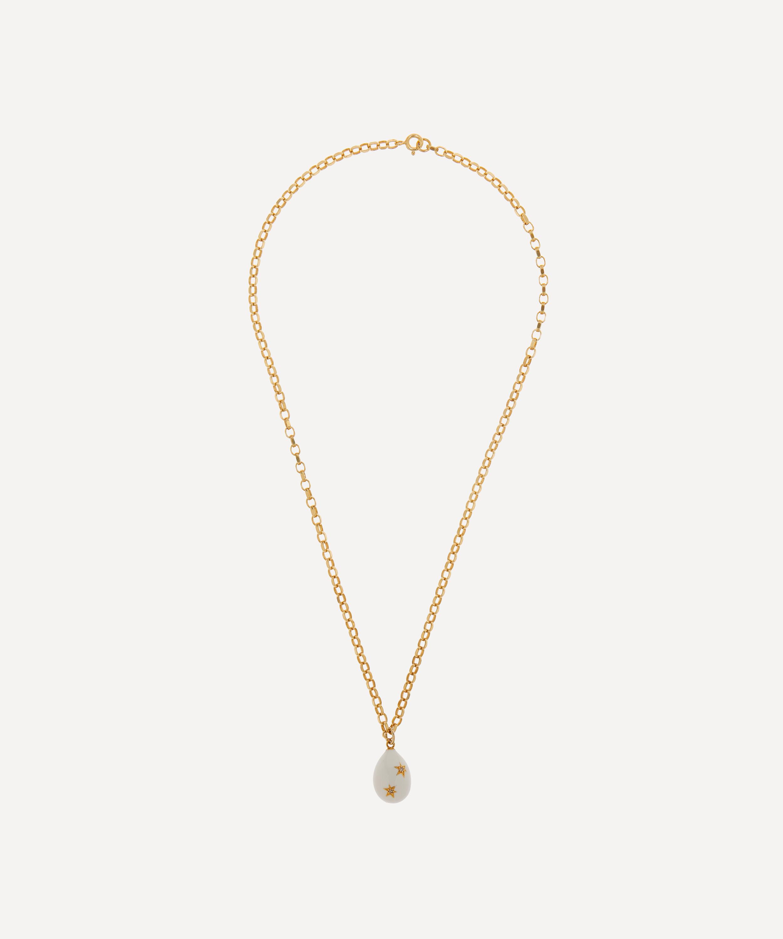 Kirstie Le Marque - 9ct Gold-Plated Diamond and White Enamel Egg Pendant Necklace image number 2