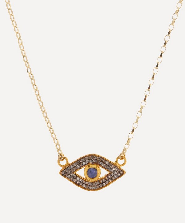 Kirstie Le Marque - 9ct Gold Pavé Diamond and Sapphire Evil Eye Pendant Necklace image number 0