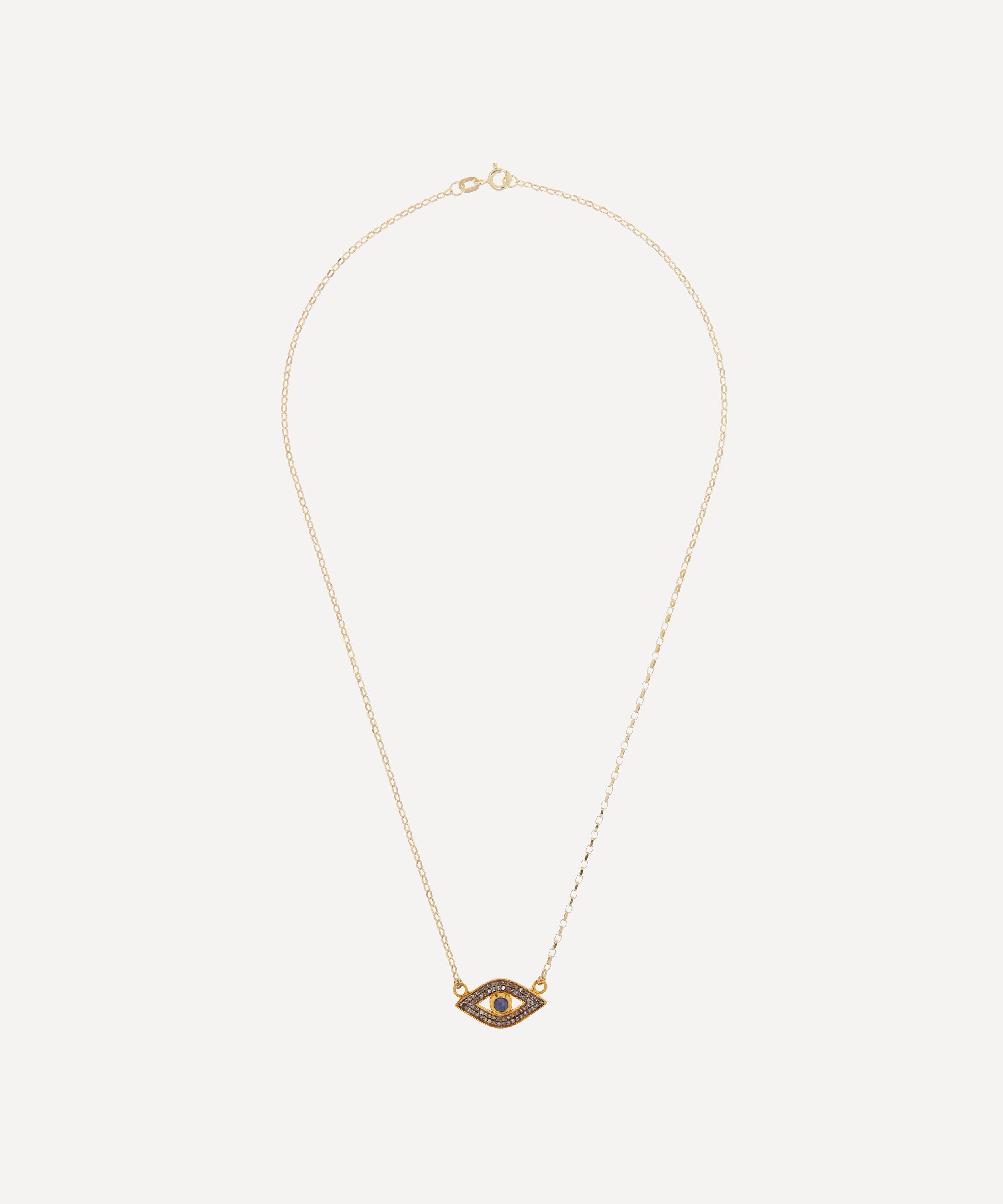 Kirstie Le Marque - 9ct Gold Pavé Diamond and Sapphire Evil Eye Pendant Necklace image number 2