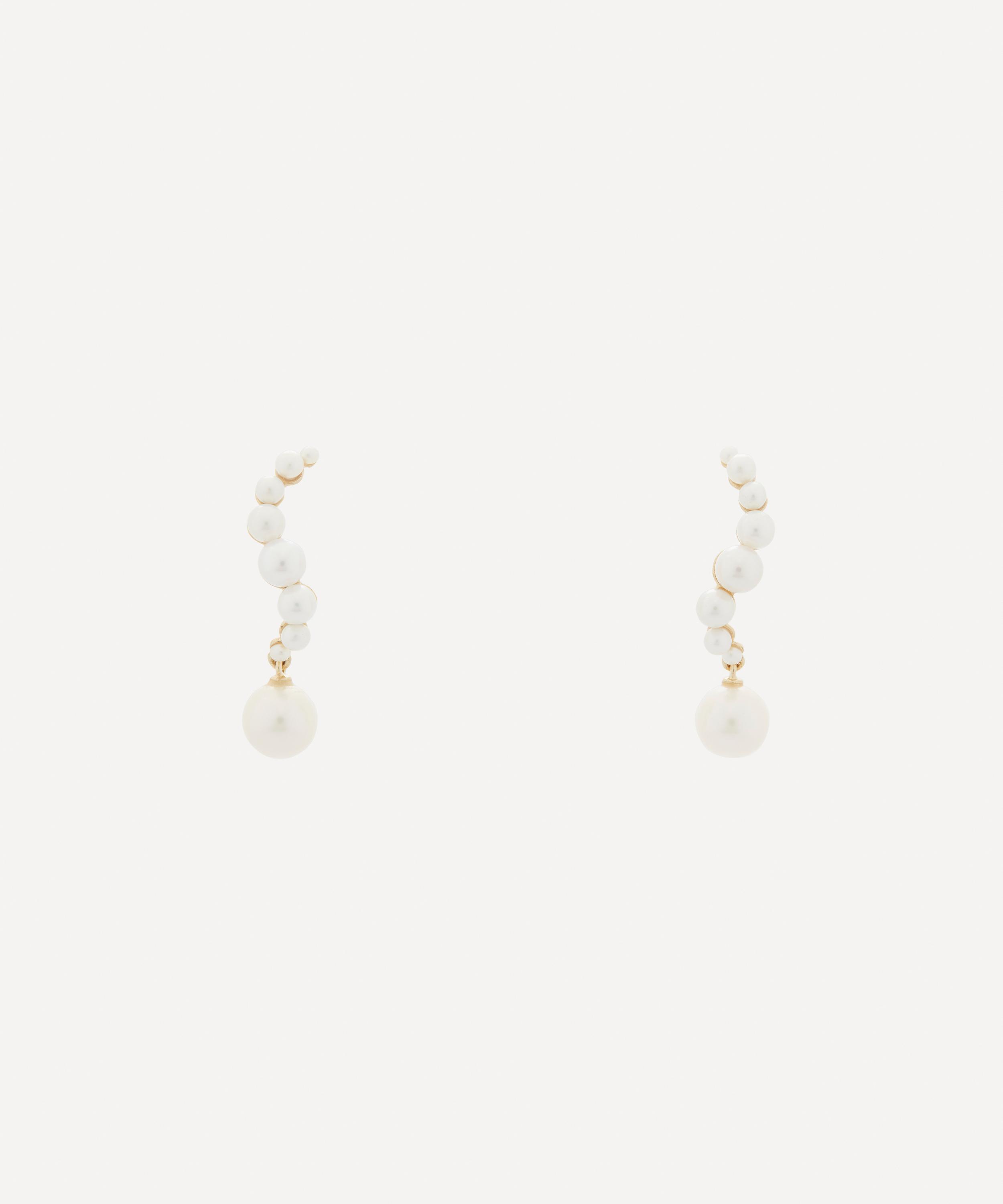 Mateo - 14ct Gold Pearl Curve Drop Earrings image number 0
