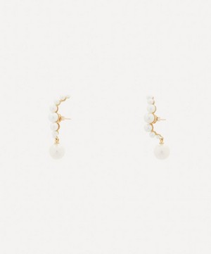 Mateo - 14ct Gold Pearl Curve Drop Earrings image number 1