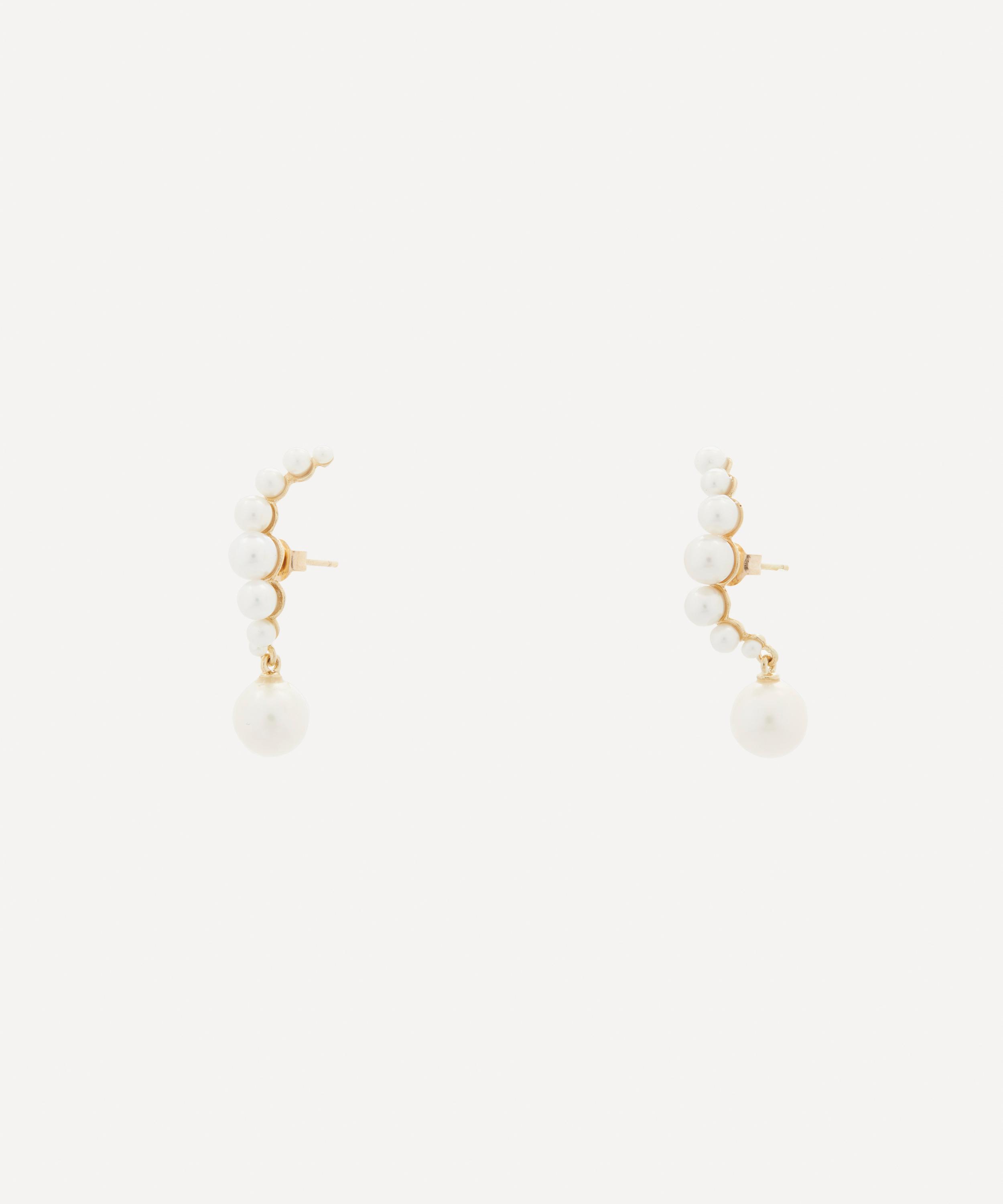 Mateo - 14ct Gold Pearl Curve Drop Earrings image number 1